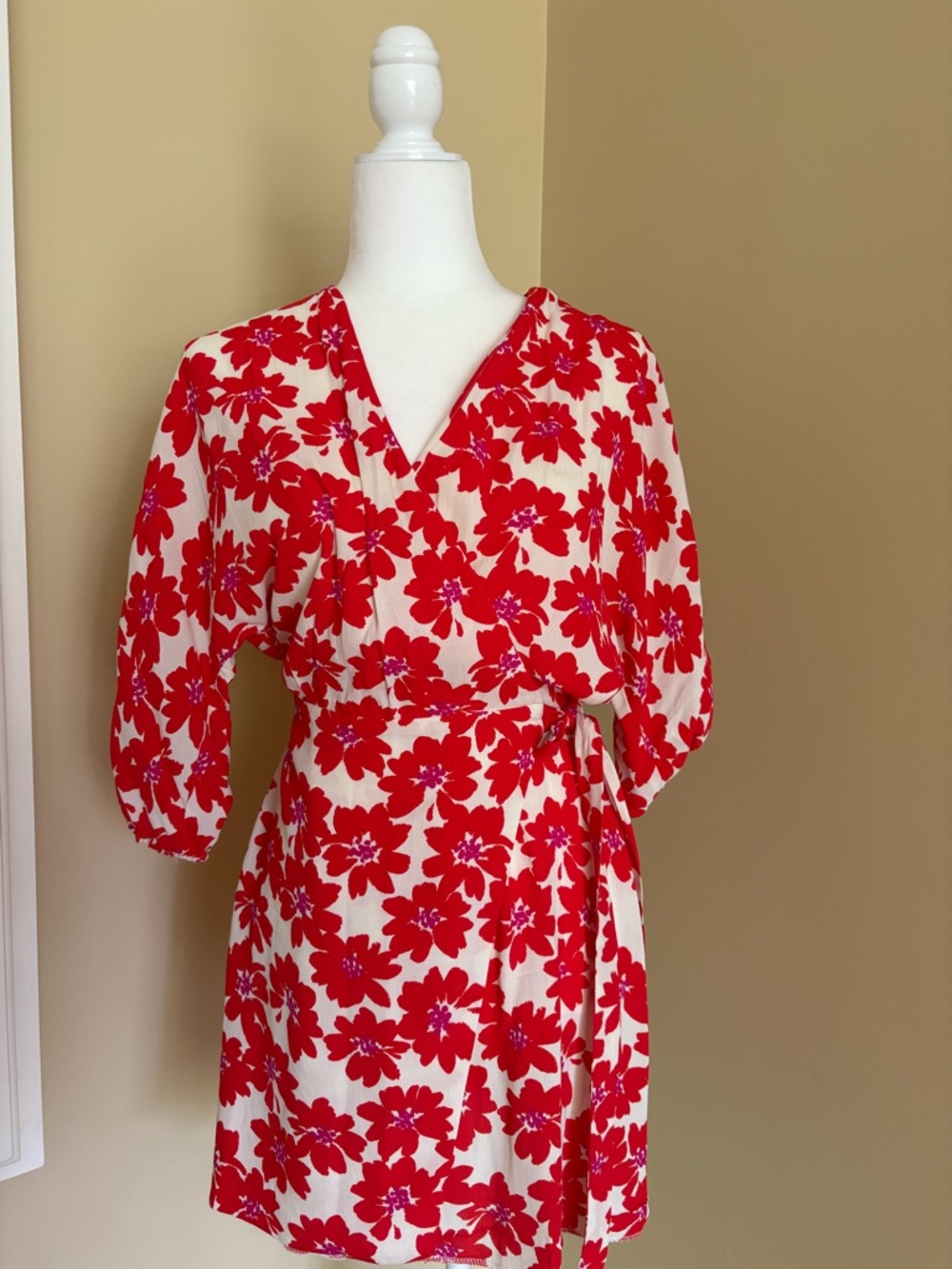 Zara Red and Cream Floral Dress